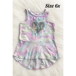 Young Hearts Girls 6X Tie Dye Love Heart Sleeveless Tunic Top Pastel Cute